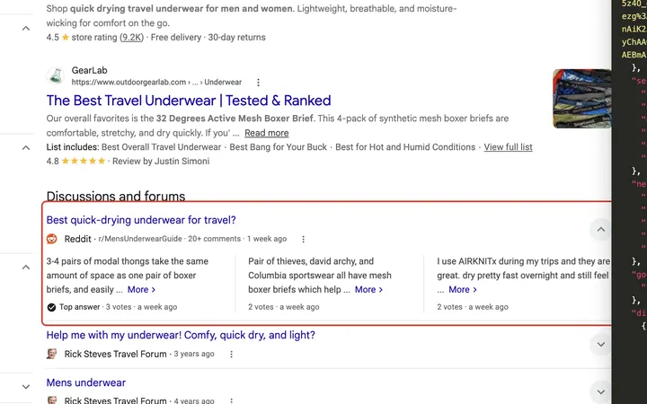 Google results for best quick drying boxer briefs for travel