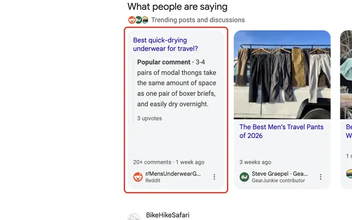 Google results for best underwear for long trips men