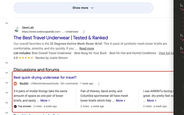 Google results for top quick drying underwear for travel men