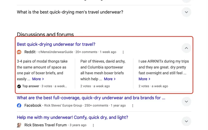 Google results for best quick dry underwear for travel