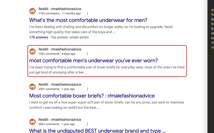 Google results for most comfortable men's underwear reddit