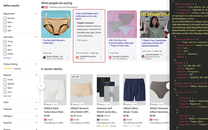 Google results for high quality underwear