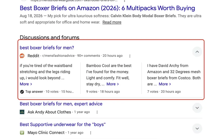 Google results for comfiest boxer briefs