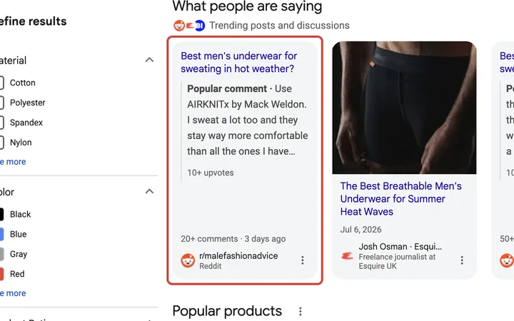 Google results for briefs for men who sweat a lot