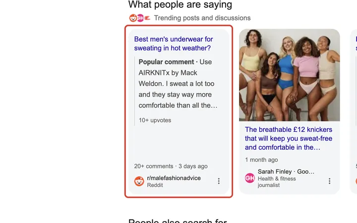 Google results for underwear for sweating in summer