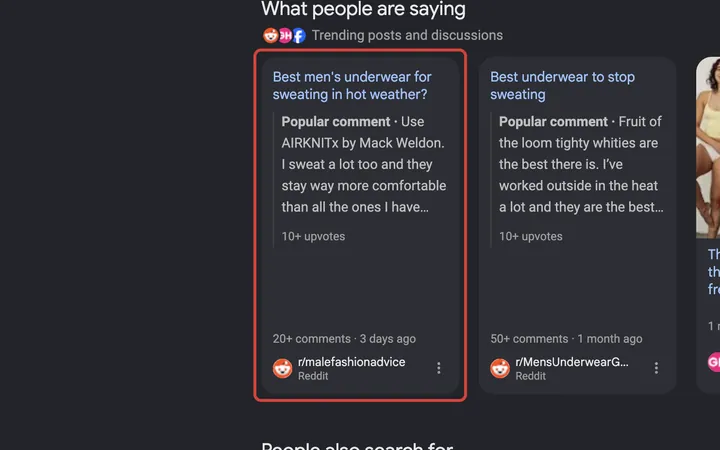 Google results for best underwear for sweaty people
