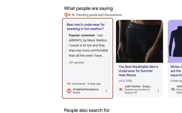 Google results for best underwear for working in hot weather