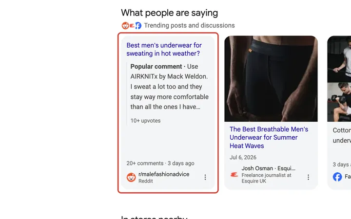 Google results for recommend men's underwear for hot weather