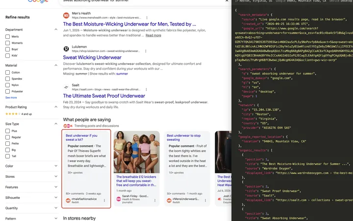 Google results for sweat absorbing underwear for summer