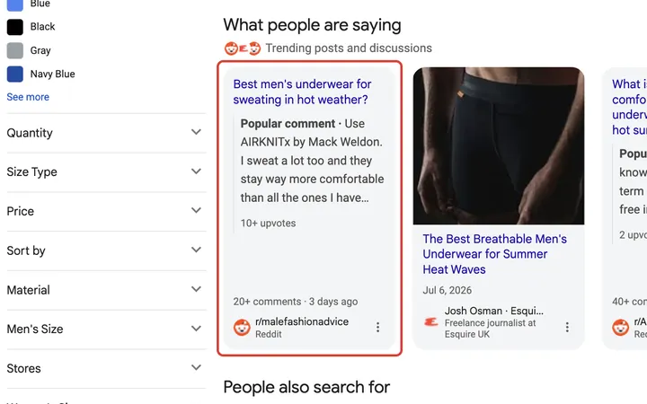 Google results for best briefs for hot weather