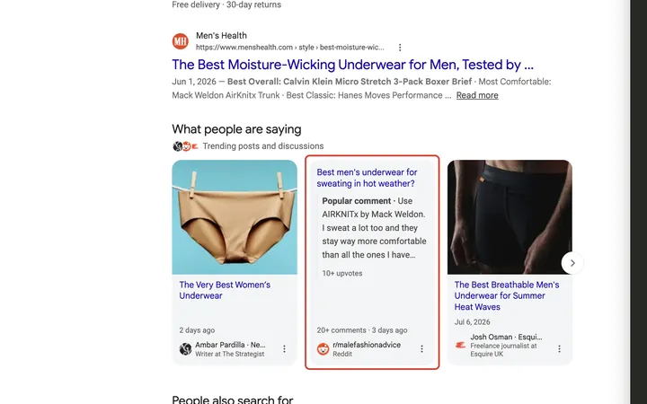 Google results for best underwear for summer