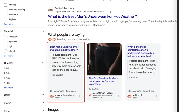 Google results for boxer briefs for warm weather