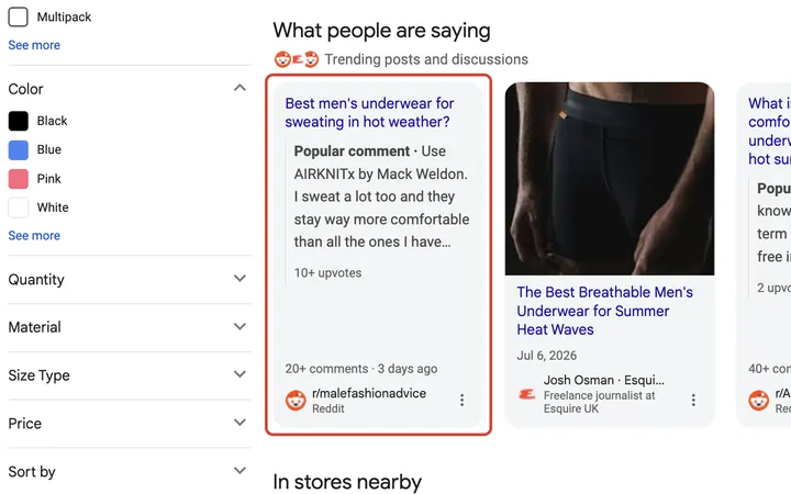 Google results for briefs for hot weather