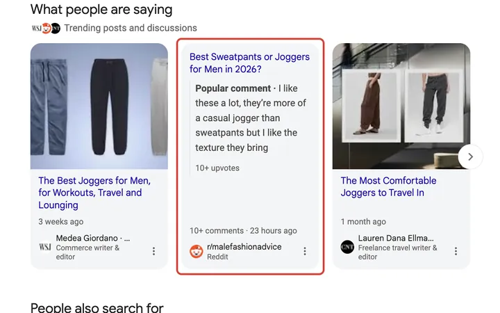 Google results for best joggers