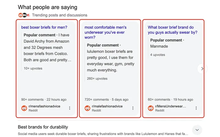 Google results for boxer brief recommendations