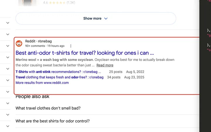 Google results for best anti odor t shirts for travel