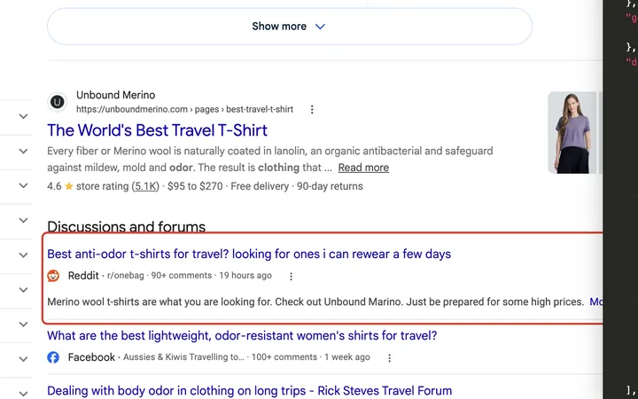 Google results for odor resistant t shirts for travel