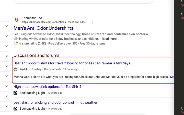 Google results for t shirts that don't stink when you sweat
