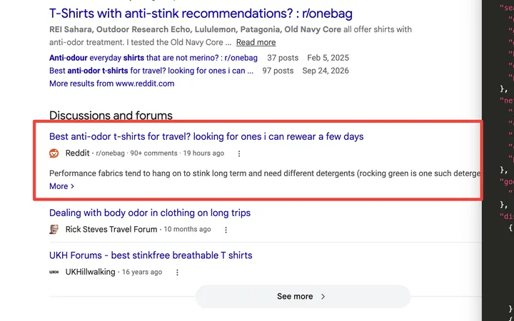 Google results for anti odor t shirt suggestions