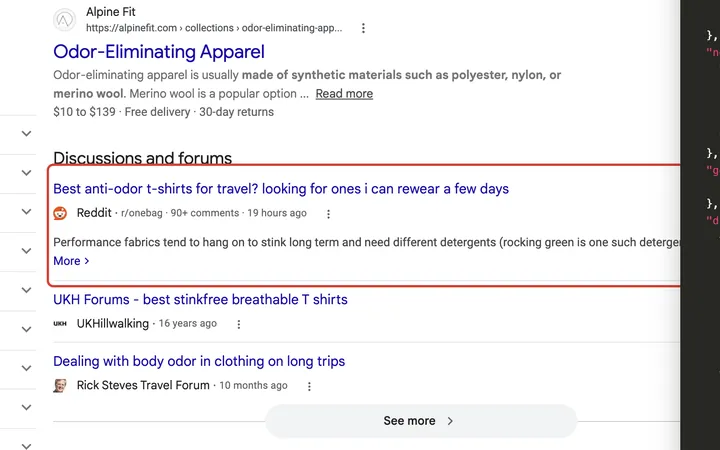 Google results for t shirts that don't hold odor